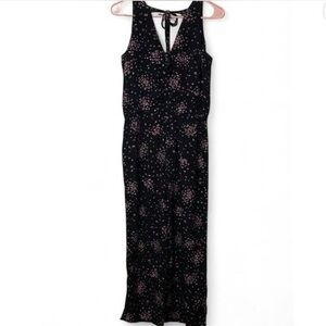 Ann Taylor Loft Black Floral Sleeveless Jumpsuit with Tie Back - Has Pockets